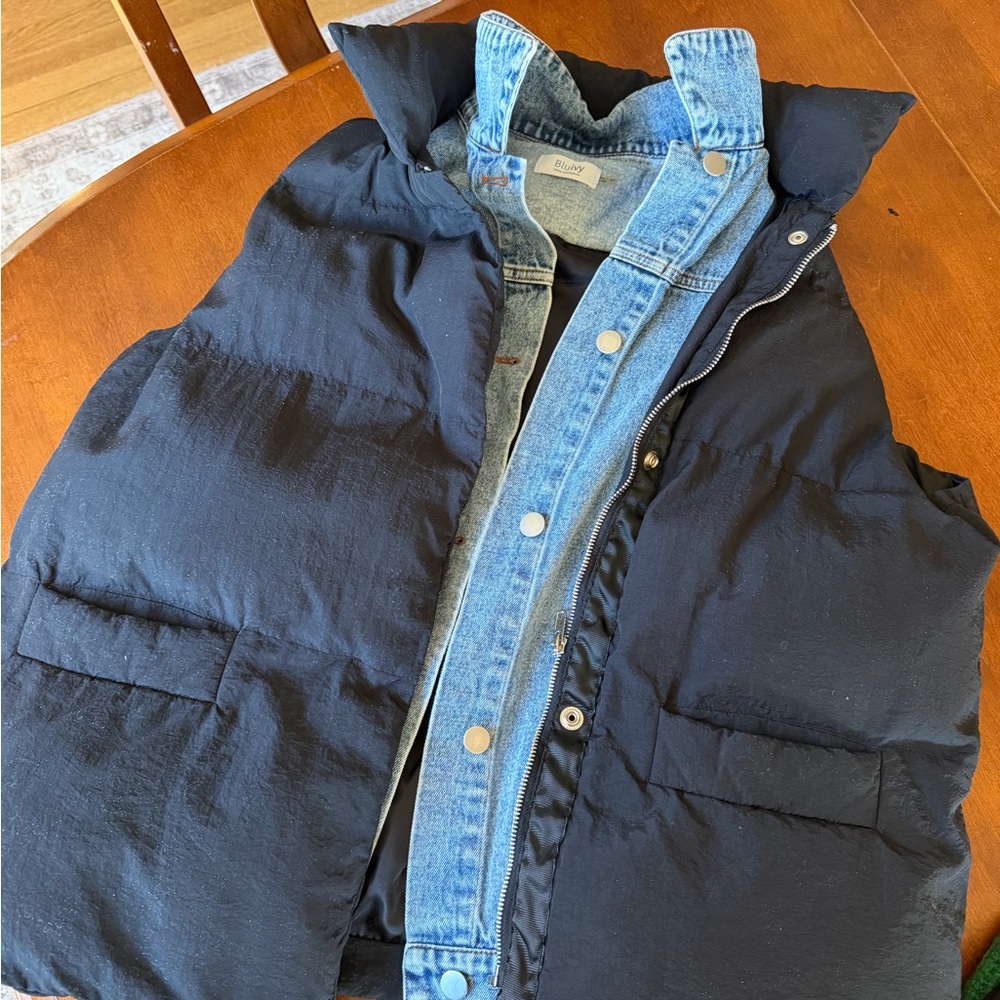 Bluivy Black Puffer Vest with Light Blue Denim Lining
